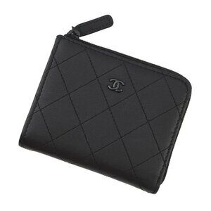 CHANEL Matelasse compact wallet Calf Leather Black AP3997